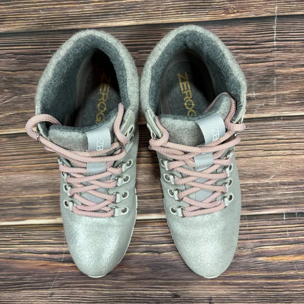 Cole Haan Zerogrand Waterproof Hiker‎ Lace Up Boots Silver Glitter Size 7.5